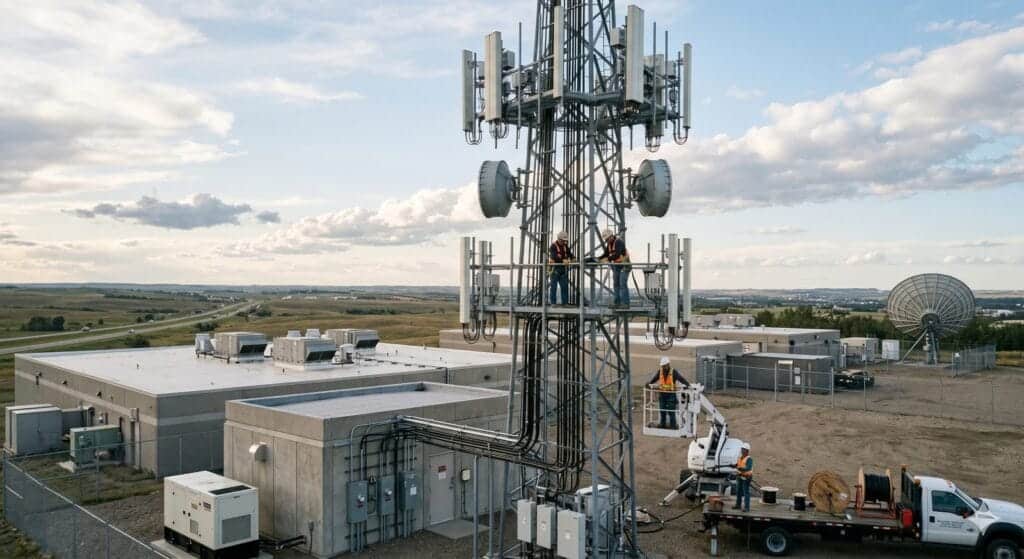 Telecom cell tower technicians representing the Communication Services equity research sector on lf0