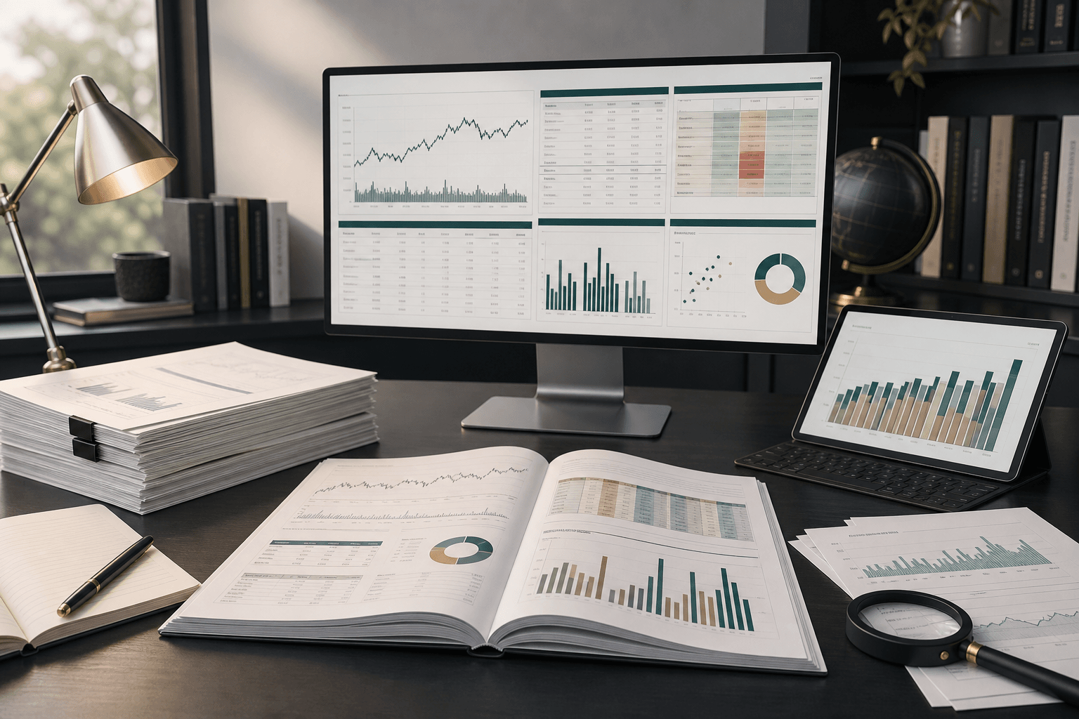 Equity research valuation dashboard and analyst reports