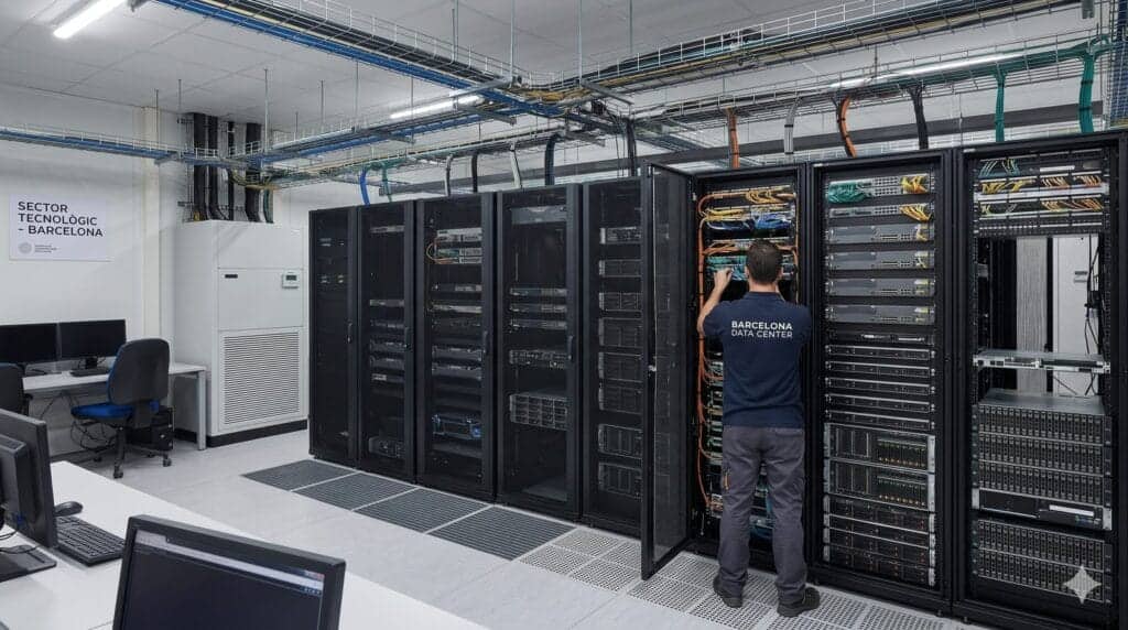 Data center server room representing the Technology equity research sector on lf0