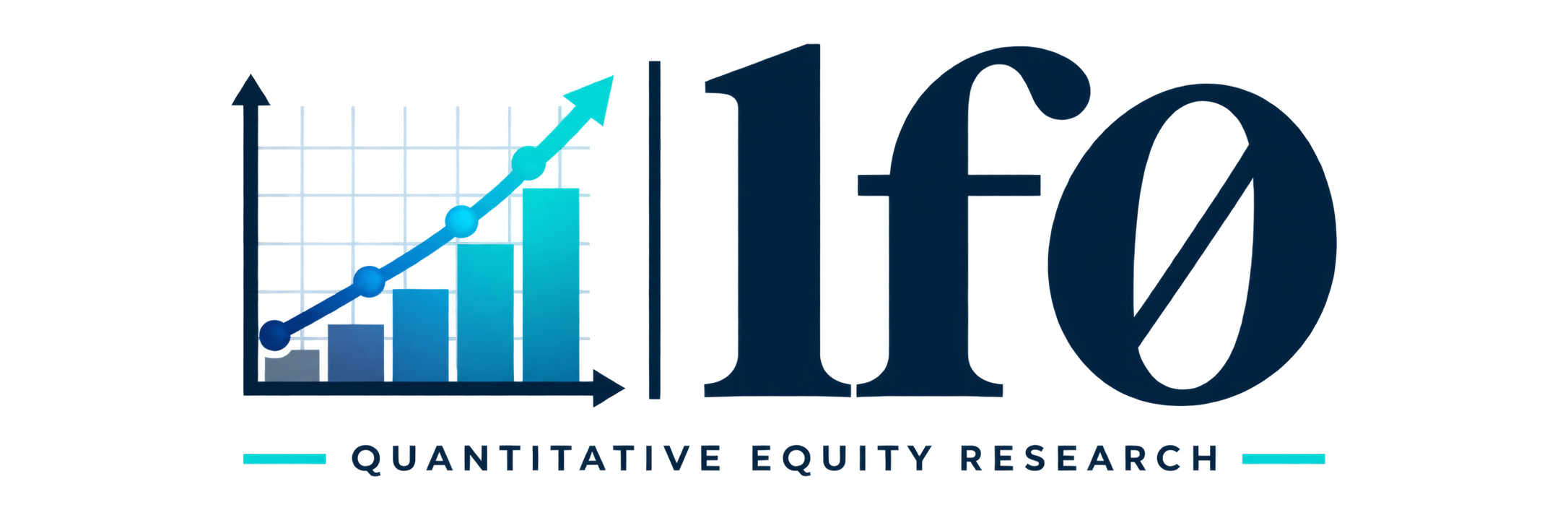 LF0 quantitative equity research logo with upward chart and centered research tagline
