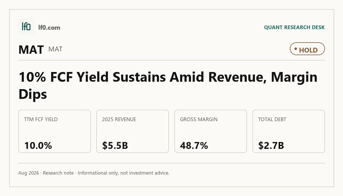 Mattel (MAT) stock analysis infographic — Hold rating and key metrics