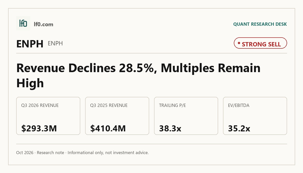 Enphase Energy (ENPH) stock analysis infographic — Strong Sell rating and key metrics