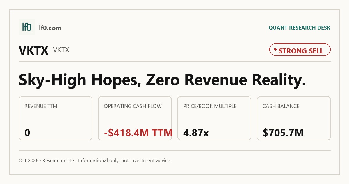 Viking Therapeutics (VKTX) stock analysis infographic — Strong Sell rating and key metrics